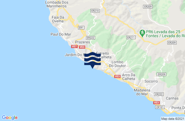 Carte des horaires des marées pour Estreito da Calheta, Portugal