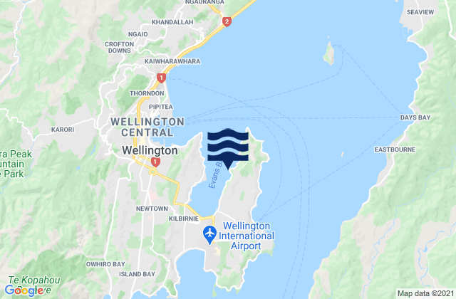Carte des horaires des marées pour Evans Bay, New Zealand