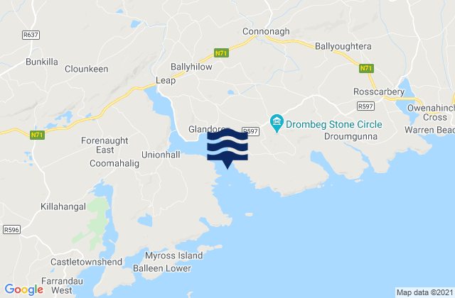 Carte des horaires des marées pour Eve Island, Ireland