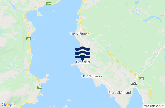 Carte des horaires des marées pour Evenskjer, Norway