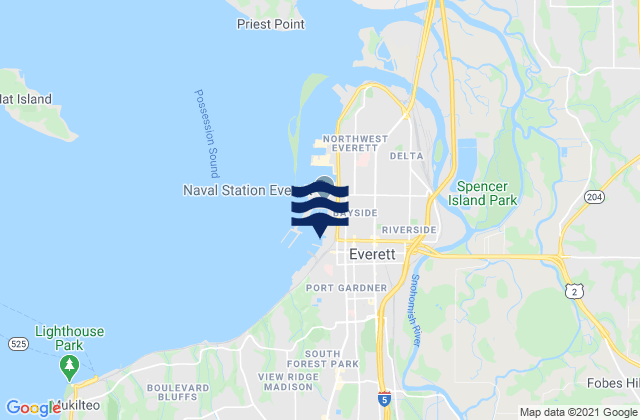 Carte des horaires des marées pour Everett, United States