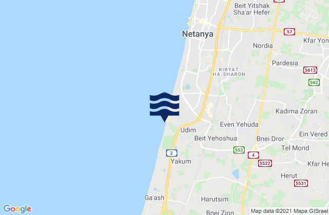 Carte des horaires des marées pour Eṭ Ṭīra, Israel