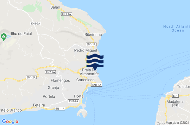 Carte des horaires des marées pour Faial - Praia do Almoxarife, Portugal