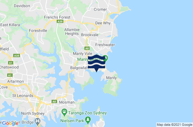 Carte des horaires des marées pour Fairlight Beach, Australia