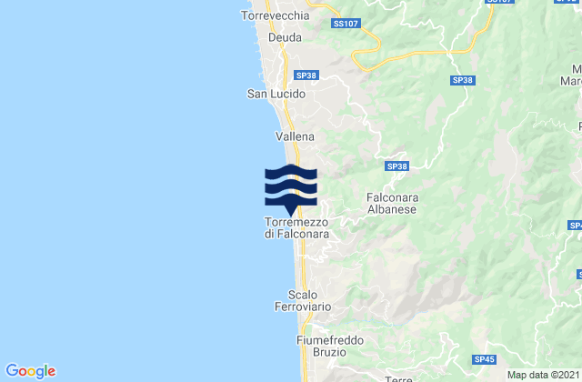Carte des horaires des marées pour Falconara Albanese, Italy