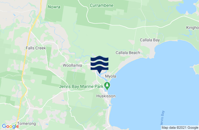 Carte des horaires des marées pour Falls Creek, Australia