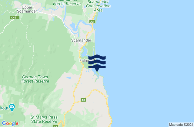 Carte des horaires des marées pour Falmouth, Australia