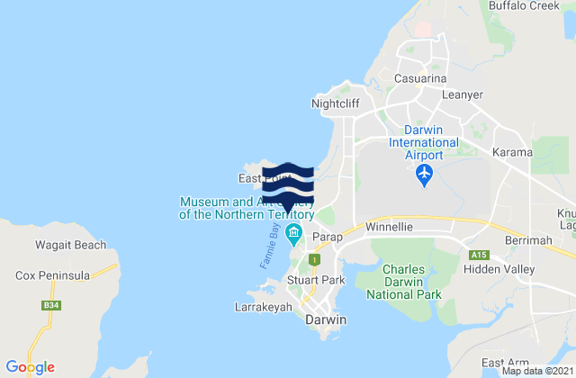 Carte des horaires des marées pour Fannie Bay, Australia