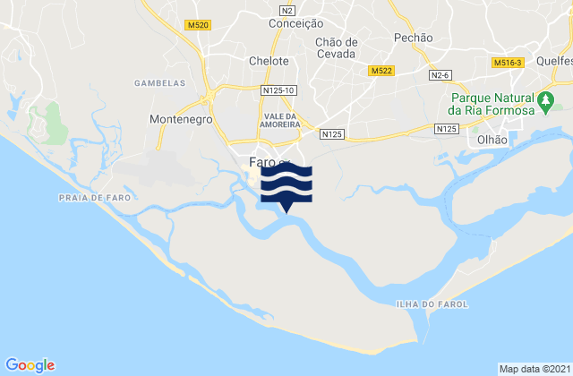 Carte des horaires des marées pour Faro (cais comercial), Portugal