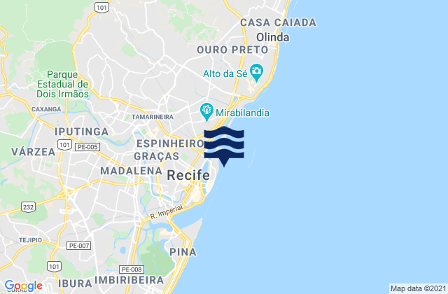 Carte des horaires des marées pour Farol do Recife, Brazil