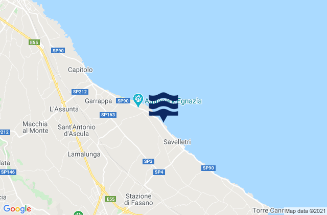 Carte des horaires des marées pour Fasano, Italy