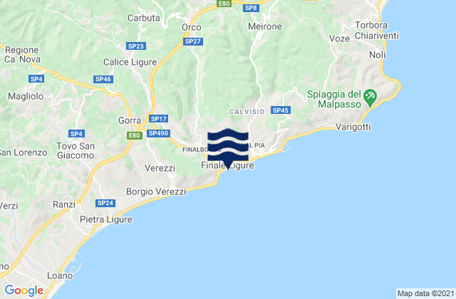 Carte des horaires des marées pour Feglino, Italy