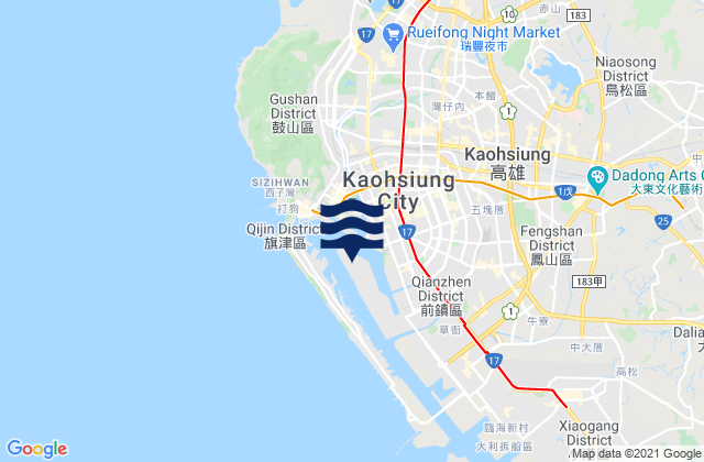 Carte des horaires des marées pour Fengshan, Taiwan