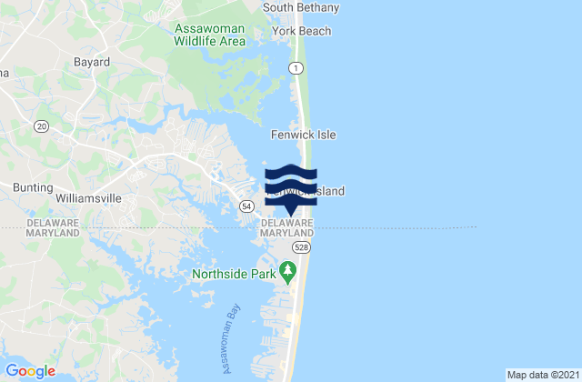 Carte des horaires des marées pour Fenwick Island Light, United States