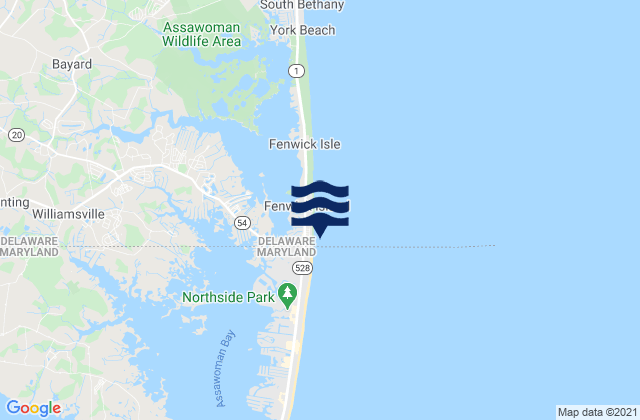 Carte des horaires des marées pour Fenwick Island, United States