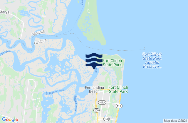 Carte des horaires des marées pour Fernandina Beach Amelia River, United States