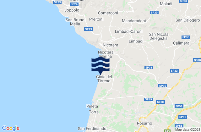 Carte des horaires des marées pour Feroleto della Chiesa, Italy