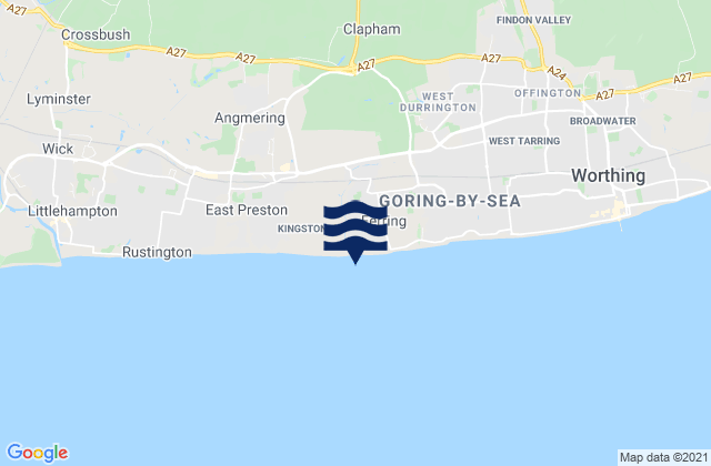 Carte des horaires des marées pour Ferring Beach, United Kingdom