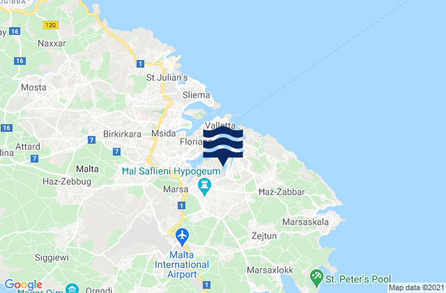 Carte des horaires des marées pour Fgura, Malta