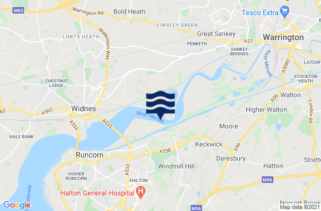 Carte des horaires des marées pour Fiddlers Ferry, United Kingdom