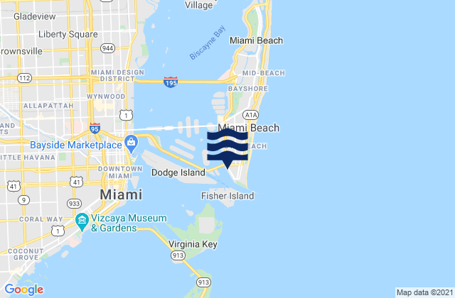 Carte des horaires des marées pour Fifth Street (Miami), United States