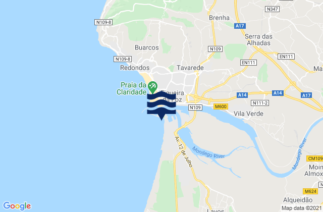 Carte des horaires des marées pour Figueira da Foz - Cabedelo, Portugal