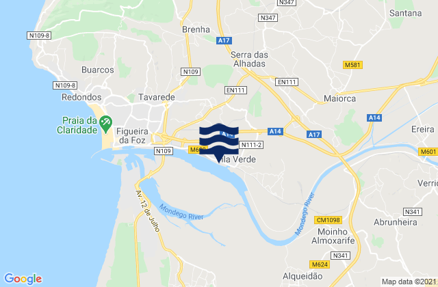 Carte des horaires des marées pour Figueira da Foz, Portugal