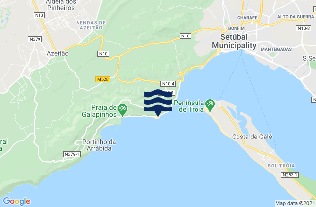 Carte des horaires des marées pour Figueirinha Beach, Portugal
