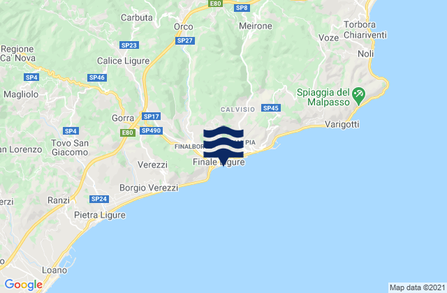 Carte des horaires des marées pour Finale Ligure, Italy