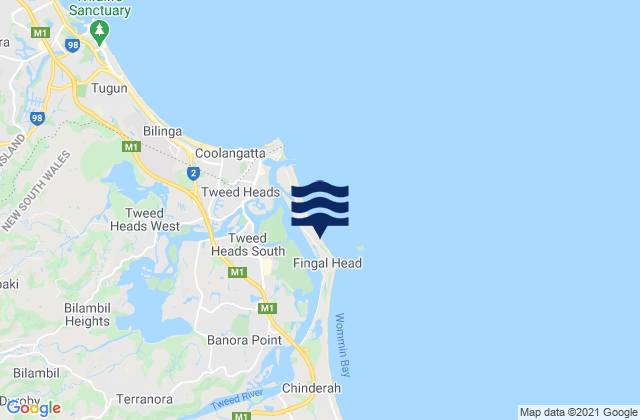 Carte des horaires des marées pour Fingal Head Beach, Australia