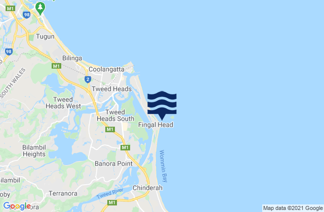 Carte des horaires des marées pour Fingal Head, Australia
