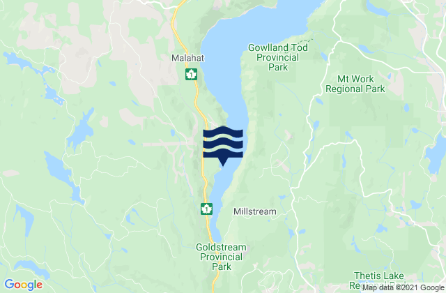 Carte des horaires des marées pour Finlayson Arm, Canada