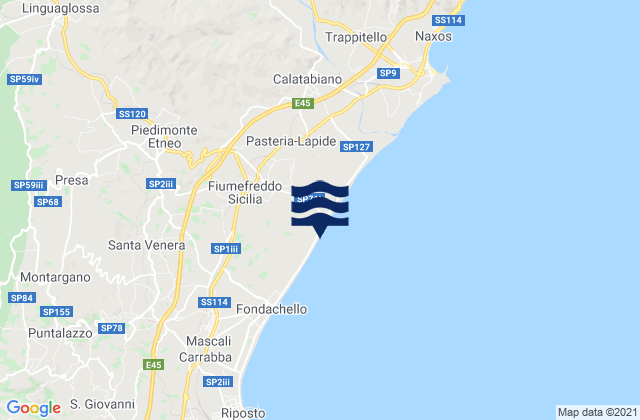 Carte des horaires des marées pour Fiumefreddo di Sicilia, Italy
