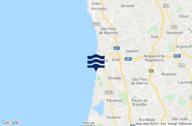 Carte des horaires des marées pour Fiães, Portugal