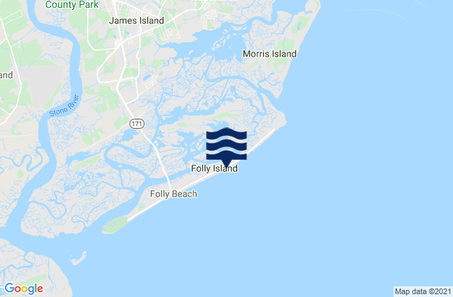 Carte des horaires des marées pour Folly River North Folly Island, United States