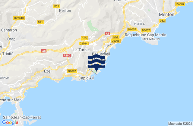 Carte des horaires des marées pour Fontvieille, Monaco