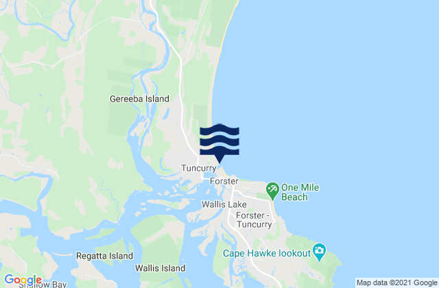 Carte des horaires des marées pour Forster Beach, Australia