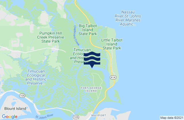 Carte des horaires des marées pour Fort George Island (Fort George River), United States
