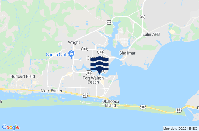 Carte des horaires des marées pour Fort Walton Beach, United States