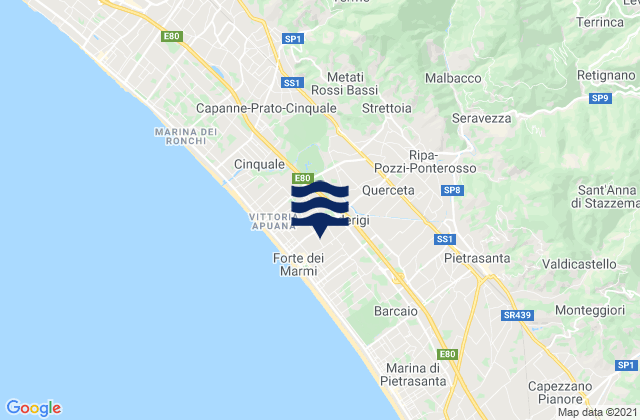 Carte des horaires des marées pour Forte dei Marmi, Italy