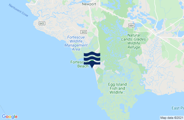 Carte des horaires des marées pour Fortescue Beach, United States