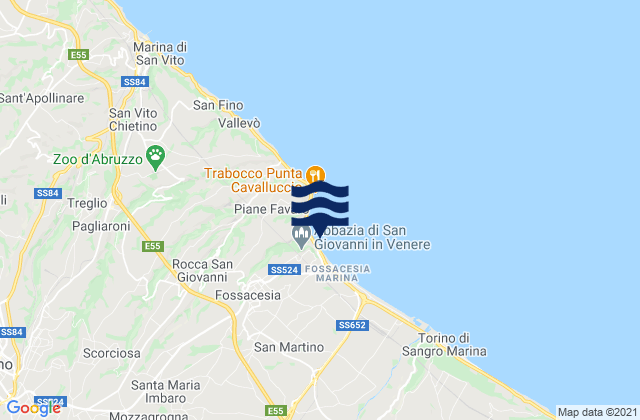 Carte des horaires des marées pour Fossacesia, Italy