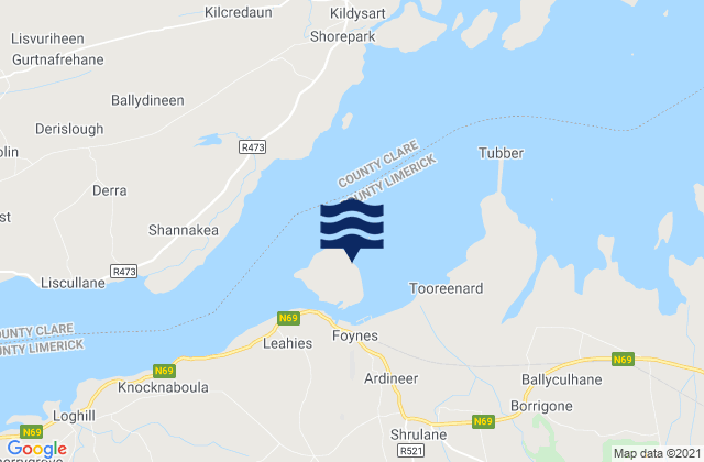 Carte des horaires des marées pour Foynes Island, Ireland
