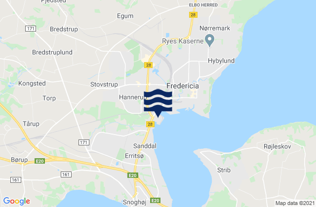 Carte des horaires des marées pour Fredericia Kommune, Denmark