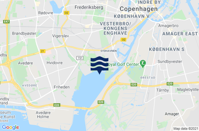 Carte des horaires des marées pour Frederiksberg Kommune, Denmark