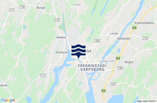 Carte des horaires des marées pour Fredrikstad, Norway