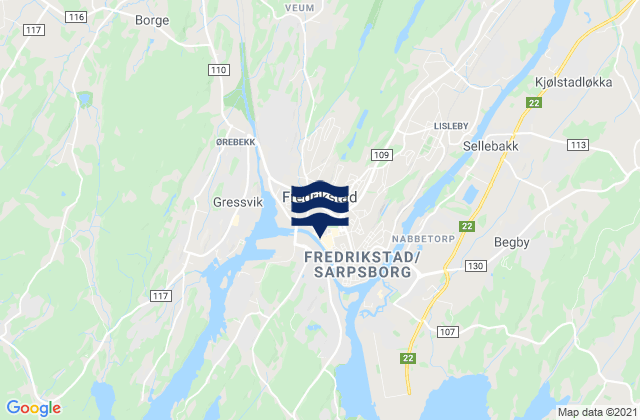 Carte des horaires des marées pour Fredrikstad, Norway
