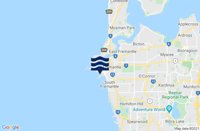 Carte des horaires des marées pour Fremantle, Australia