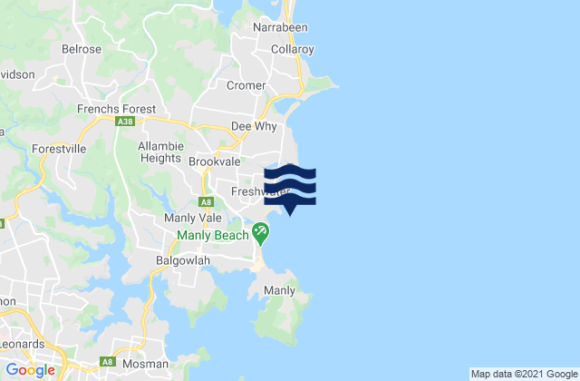 Carte des horaires des marées pour Freshwater Beach, Australia