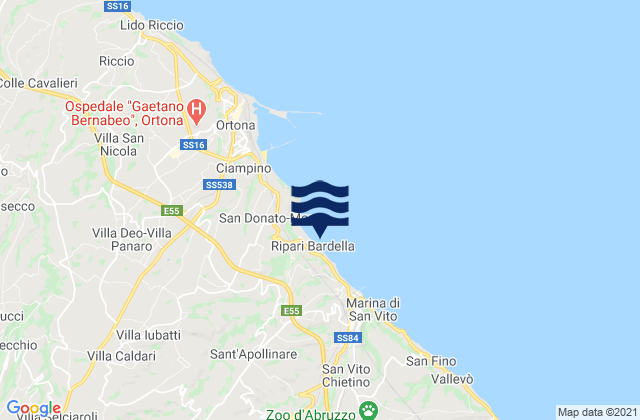 Carte des horaires des marées pour Frisa, Italy
